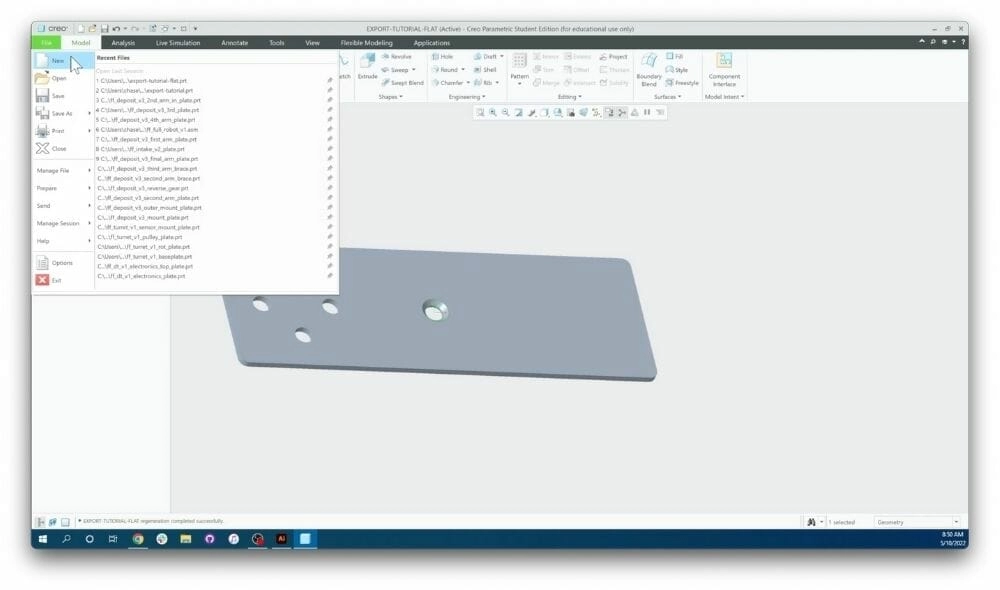 PTC Creo Dışa Aktarma Dosyası Süreç Kılavuzu